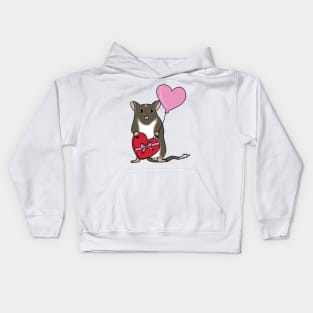 Cute brown gerbil with heart balloon and chocolates Kids Hoodie